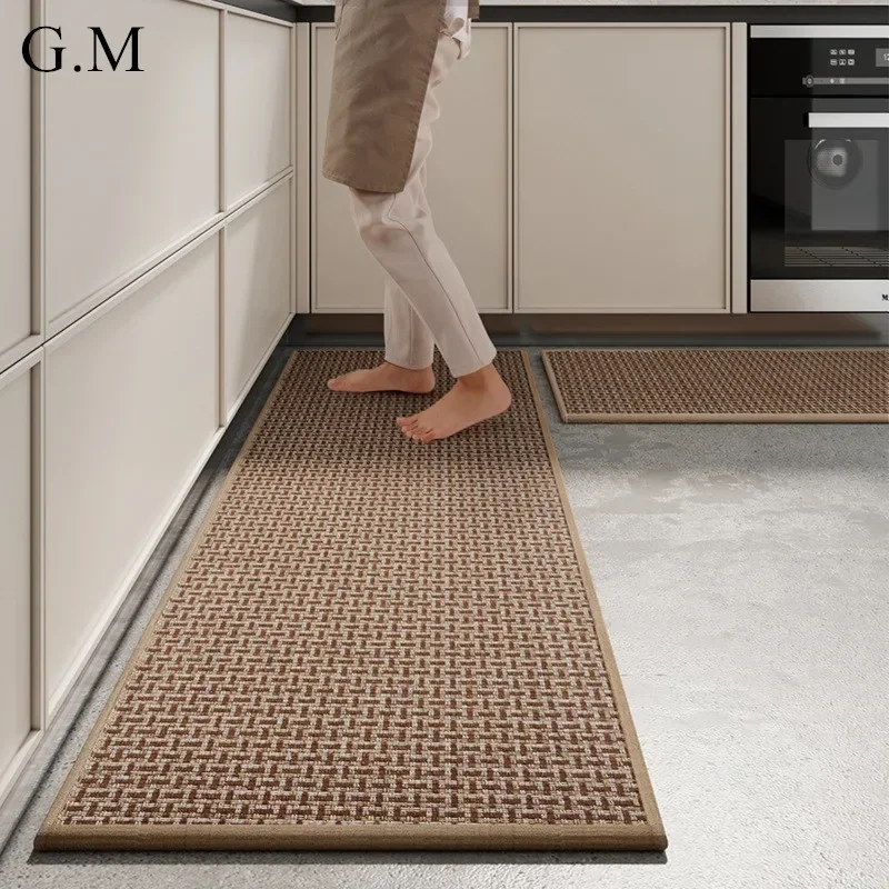 

Linen Weave Kitchen Floor Mat Anti-slip Washed Rug Rubber Bottom Natural Twill Flax Entry Door Long Carpet Oil-resistant Durable