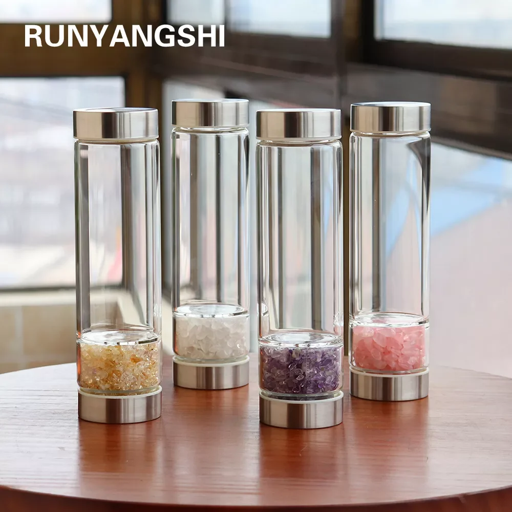 

Crystal stone Amethyst Healing quartz Elixir Rose Quartz Infused Drink Glass Water Bottle Tools