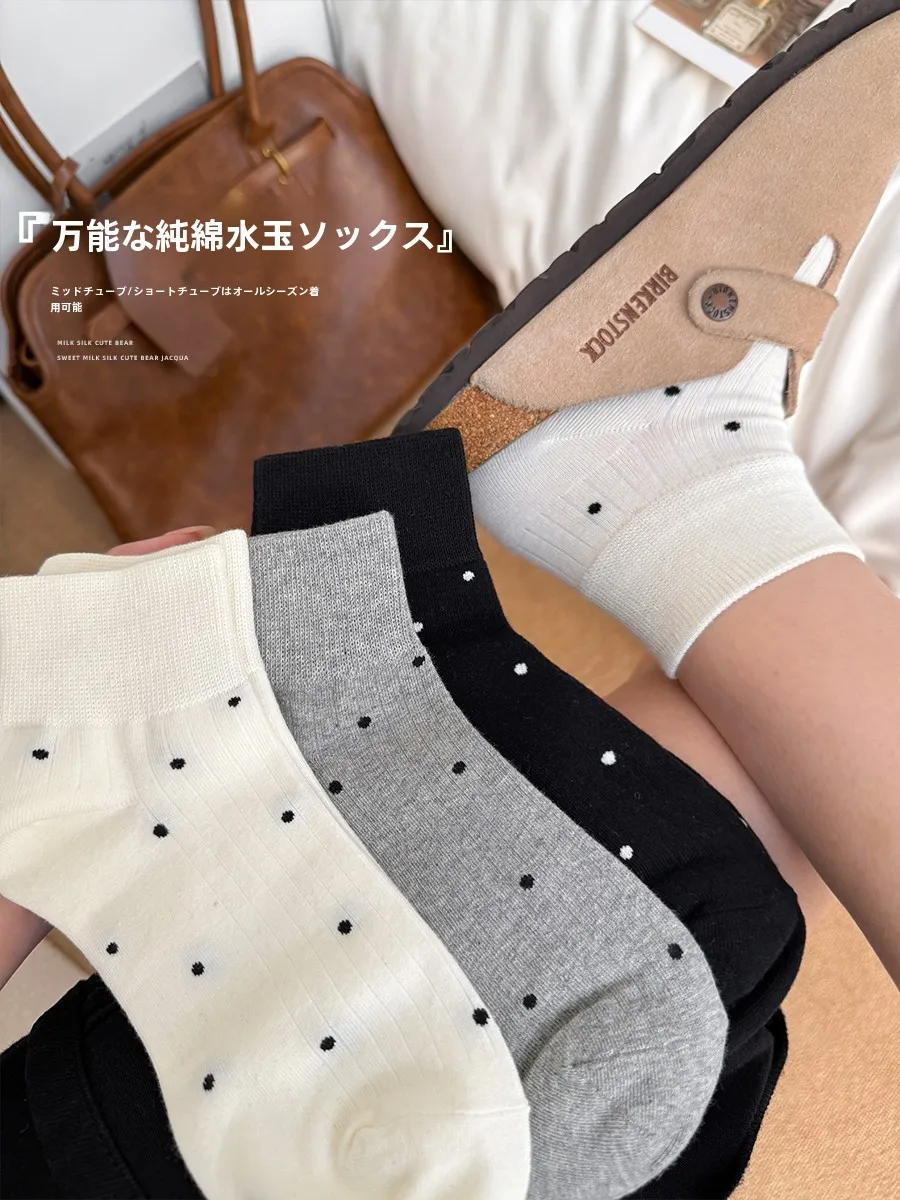 Miu Series Polka Dot ~ Женские белые носки весенние осенние и зимние 2024 новые популярные