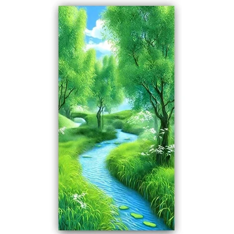 Весеннее зеленое дерево природный пейзаж 5D сделай сам большая алмазная живопись