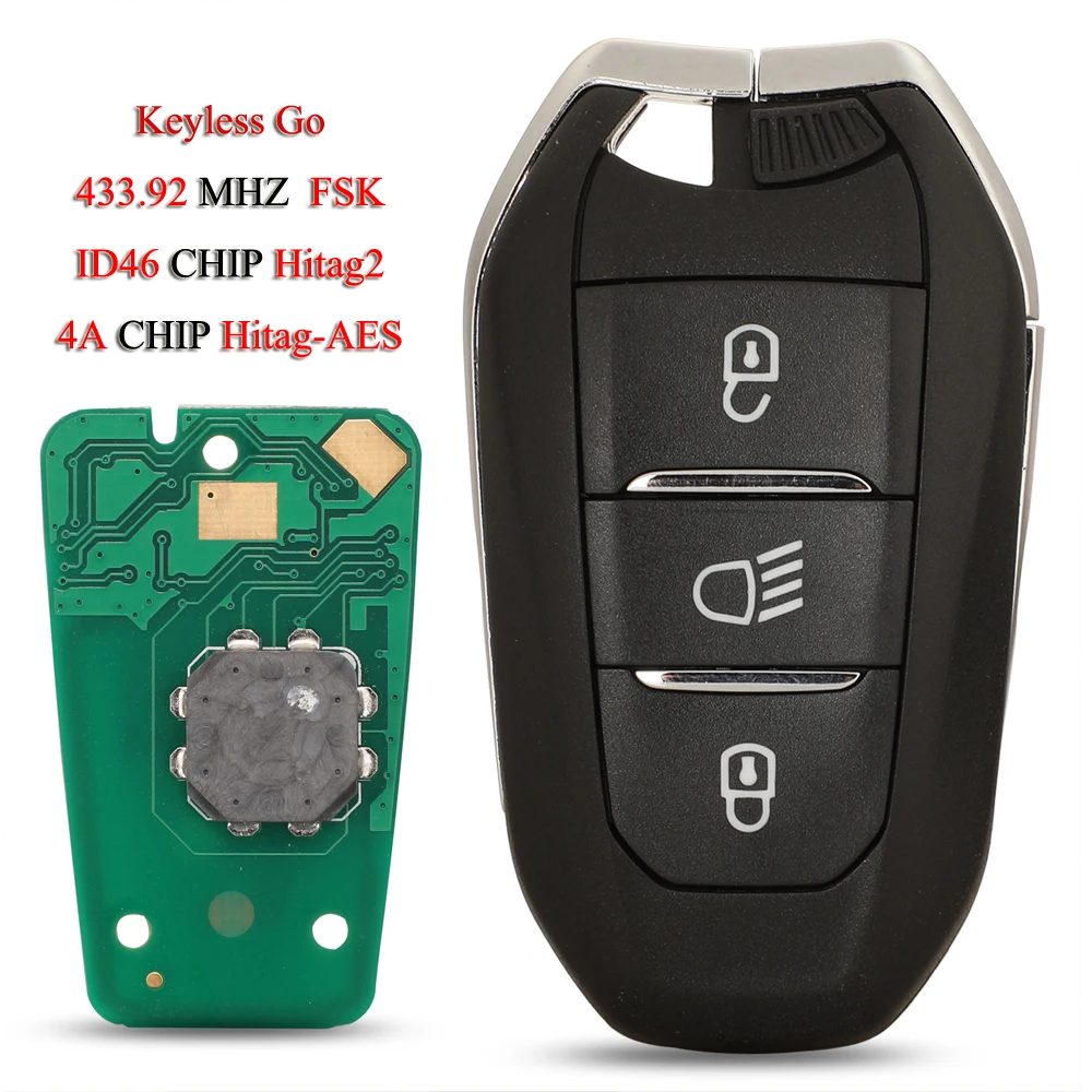 

jingyuqin Remote Smart Car Key For Citroen C4 C4L DS4 DS5 For Peugeot 208 308 3008 508 5008 433MHZ FSK 4A/ID46 Chip Keyless Go