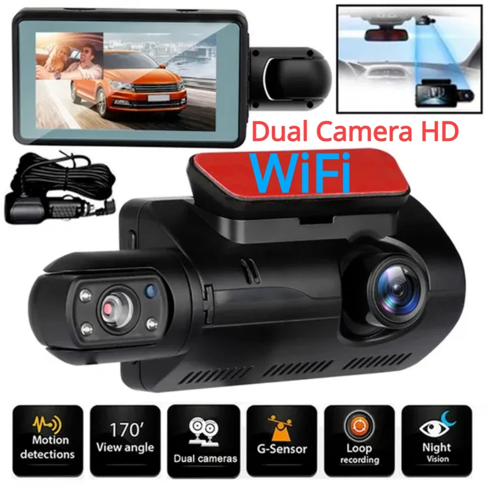 

HD 1080P Dual Lens Dash Cam for Cars BlackBox Car Video Recorder with WIFI Night Vision G-sensor Loop Recording Dvr