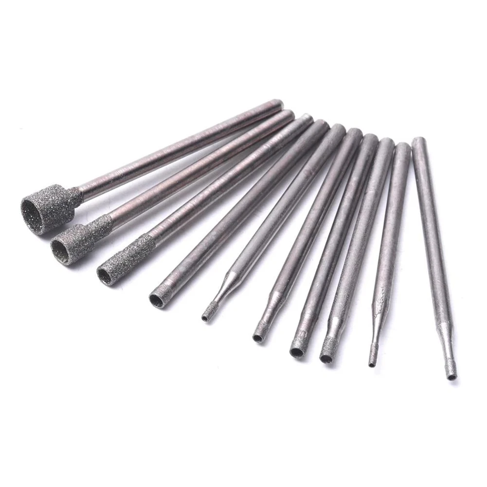 

10 Pcs Diamond Burr Core Bits Grinding Head 0.8-5mm W/ 2.35mm Shank Rotary Tool For Electrical Grinder Accessories
