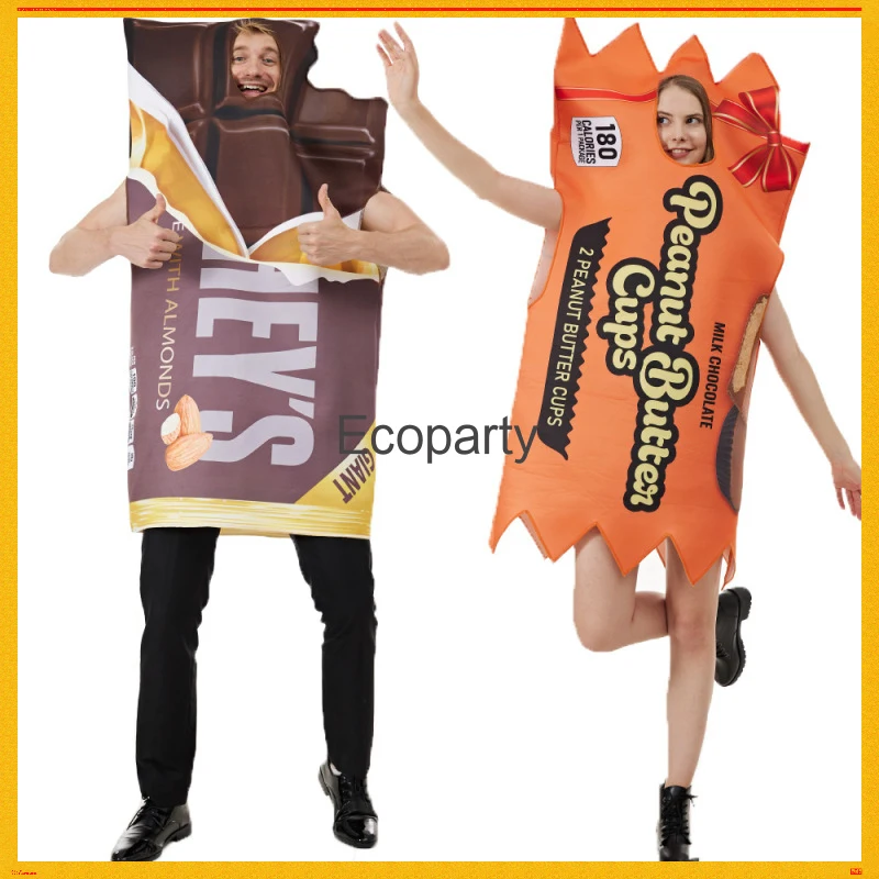 

New Adult Funny Chocolate Candy Cosplay Costume Men Women Peanut Butter Snack Sponge Jumpsuit Halloween Carnival Couple Outfits