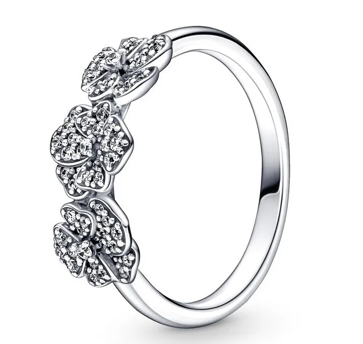 

Женское кольцо с цветком тройной пансии, из серебра 925 пробы