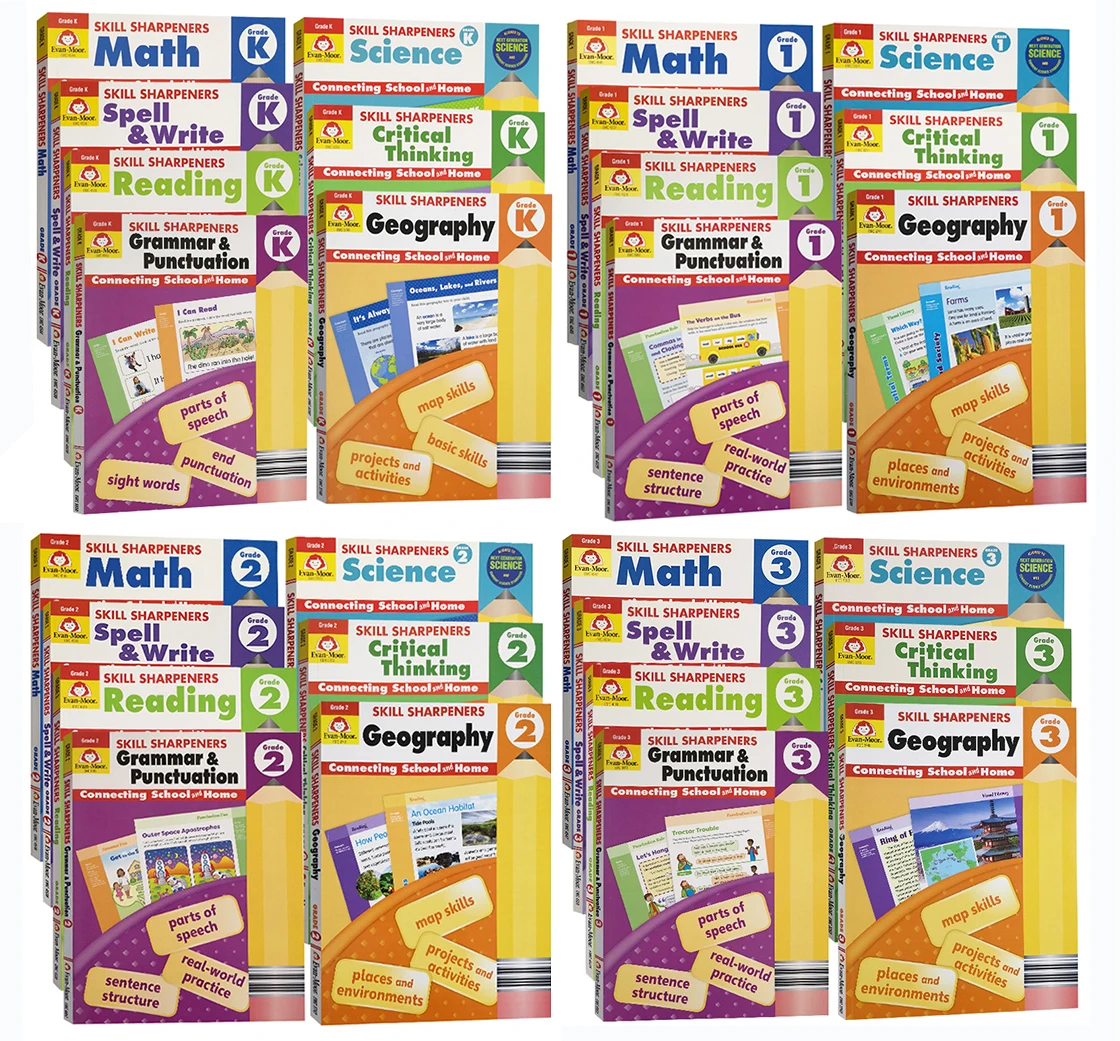 Evan-Moor Skill Sharpeners Grade Set PK-G6 Kindergarten Primary School Class English Teaching Book Textbook Reading Science Math