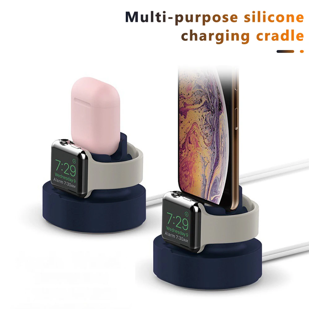 

3 in 1 Silicone Wireless Charging Stand For iPhone 14 13 12 11 ProMAX/ Apple Watch 5 4 3 2 1/Airpods 1 2 Pro Charge Base Bracket