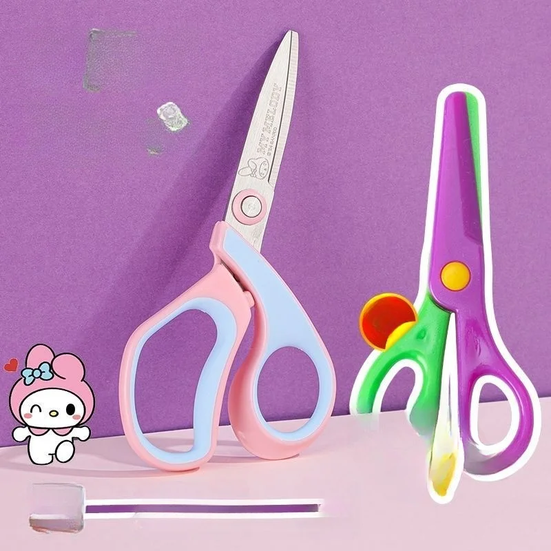 Фото MINISO KUROMI Cinnamoroll Kawaii аниме мультфильм милые детские ножницы с круглой головкой студенческие ручной работы для резки бумаги для детского сада №4