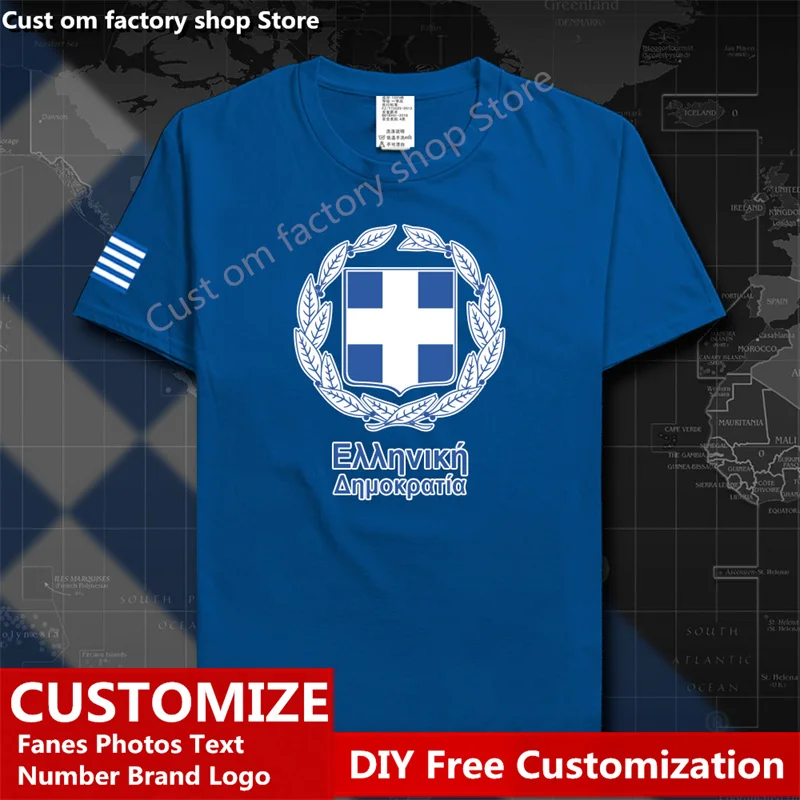 

Greece Country Flag ​T shirt DIY Custom Jersey Fans Name Number Brand LOGO Cotton T-shirts Men Women Loose Casual Sports T-shirt
