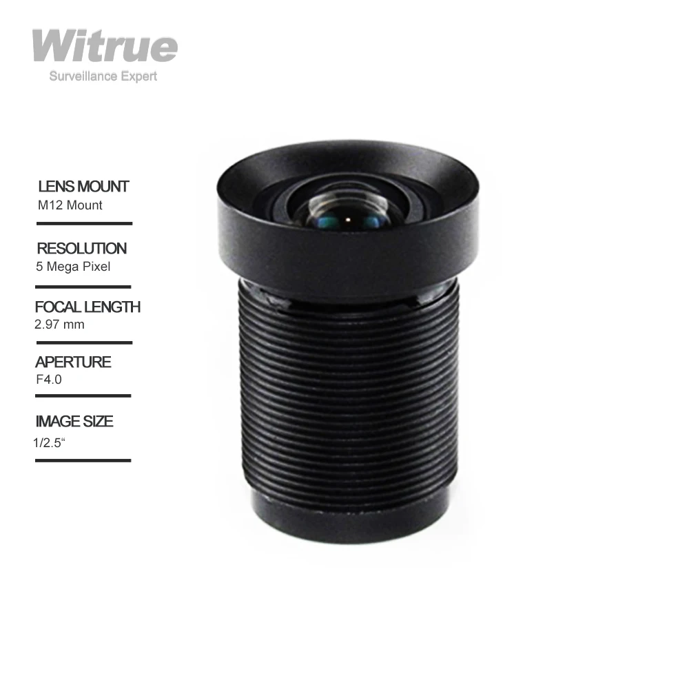 

Witrue HD 5MP Lens 2.97MM M12 Mount F4.0 No Distortion 650nm IR Filter for CCTV 1920 Face Recognition Camera
