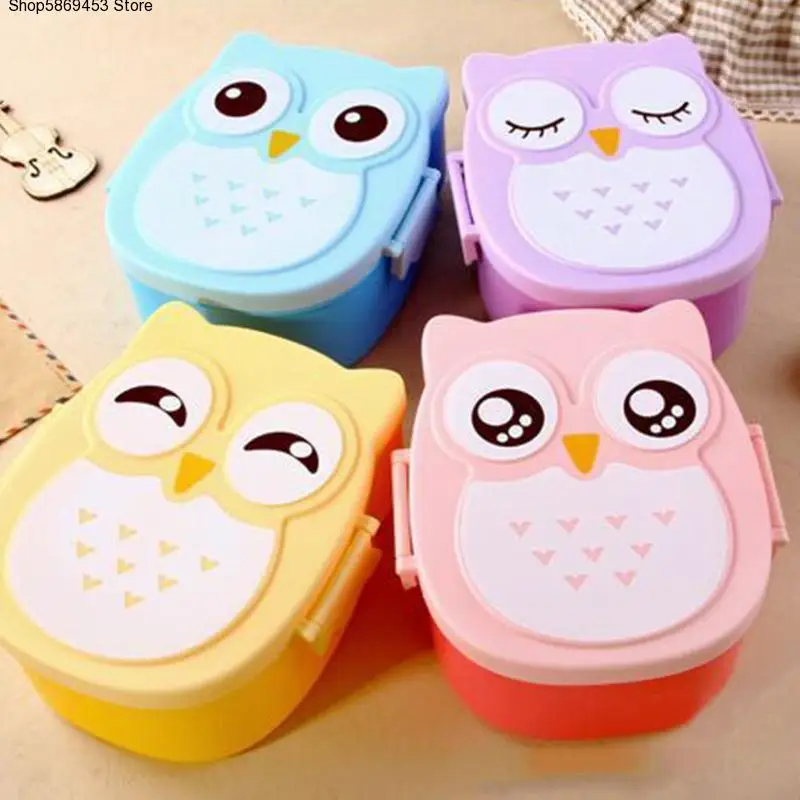 

1pc Plastic Cartoon Children Food Container with Compartments Portable Bento School Lunchbox Owl Lunch Box for Kids