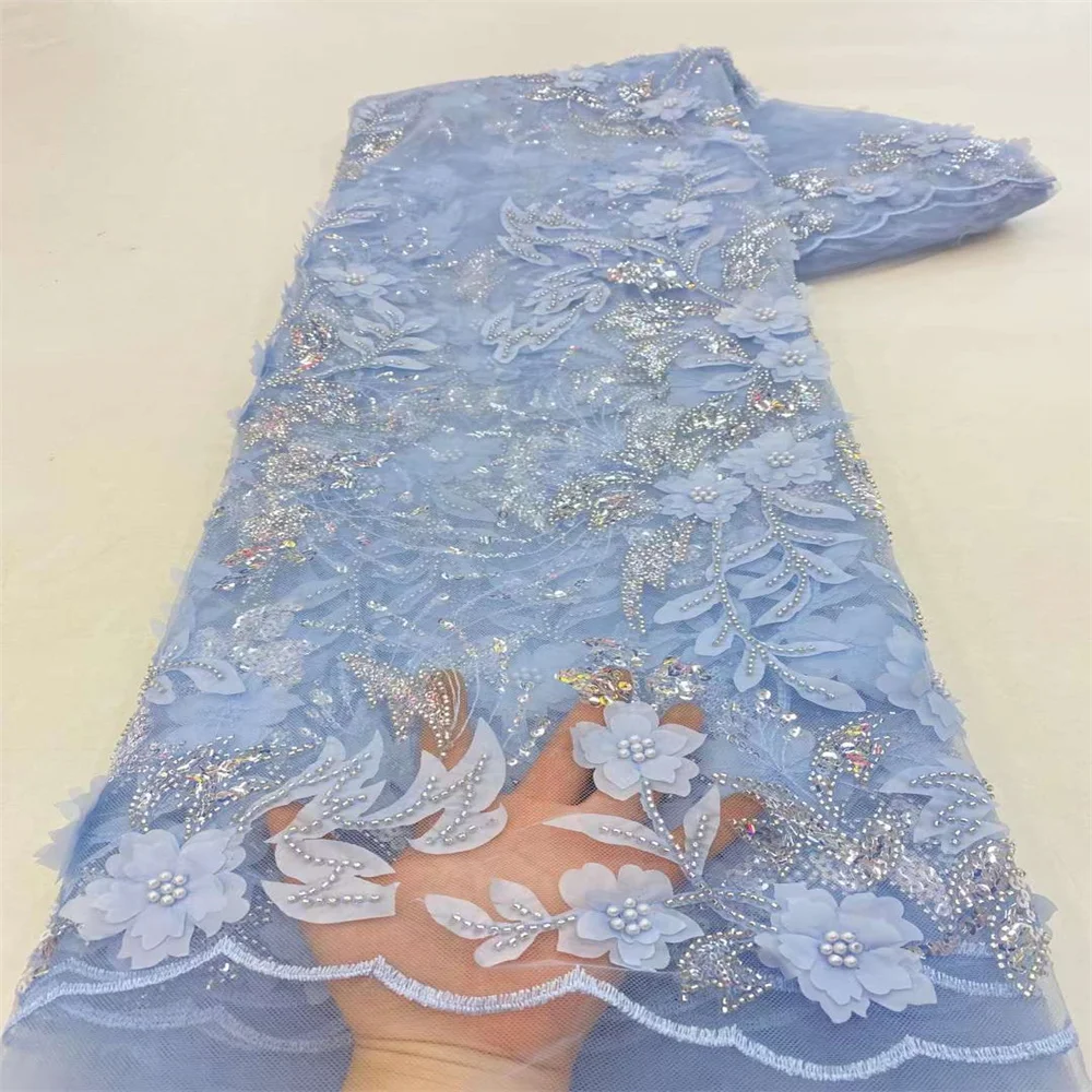 

3D Flower Lace Applique Tulle Lace Fabric Groom Lace Fabric Bridal French African Nigerian Lace Fabric High Quality 2022 x23-2