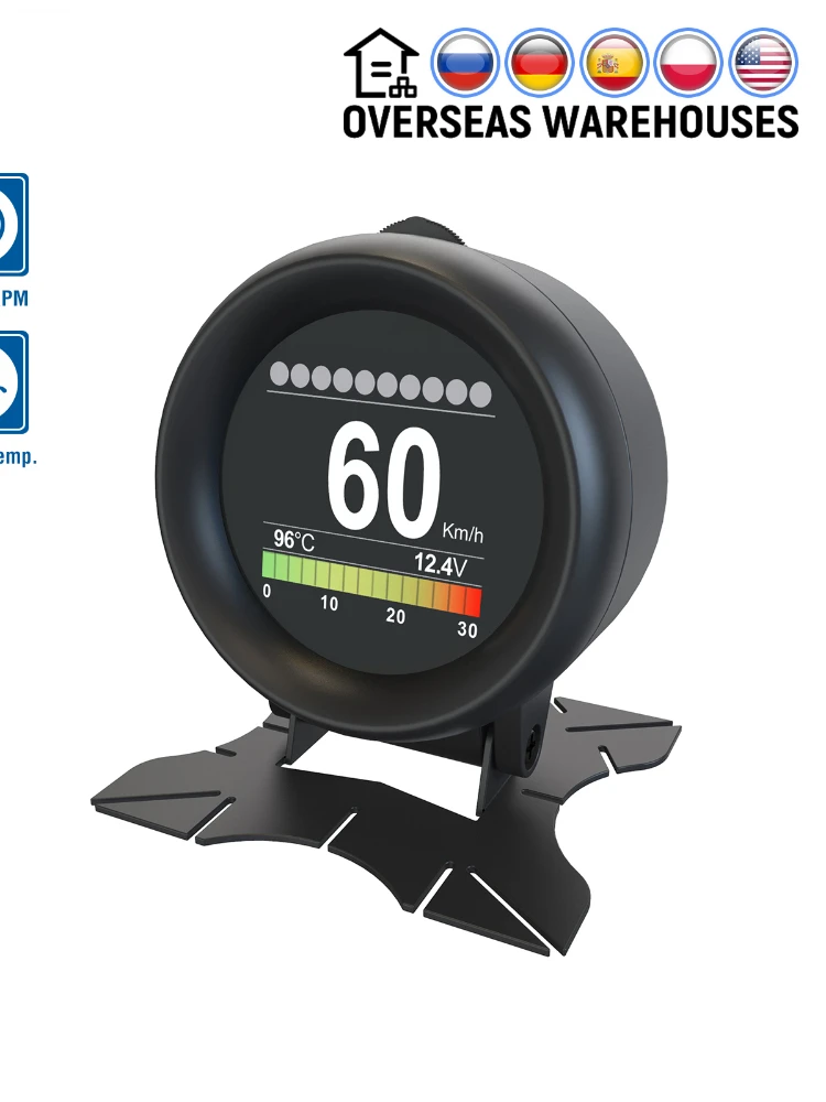 

HUD Head Up Display Car Speedmeter Fuel Consumption Alarm Speed Water-Temp Pressure Gauge KM/H MPH ℃ ℉ OBD2 Scanner