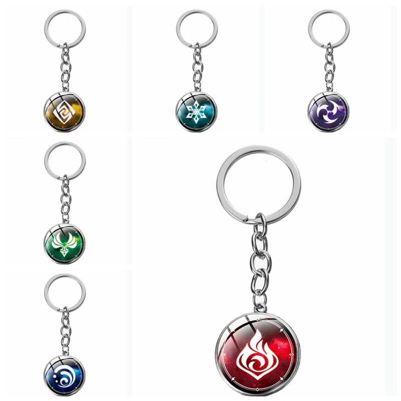 

Genshin Impact Keychain Luminous Element Vision God's Eye Pendant Key Rings Metal Key Trinket Accessories Fans Key Buckle Gift