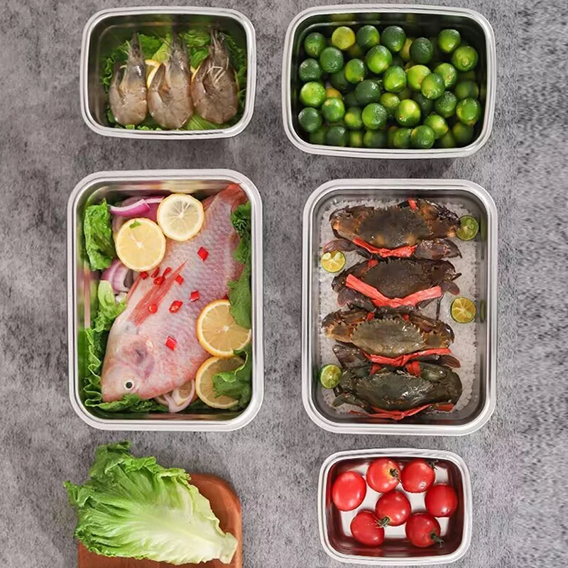 304 Stainless Steel Crisper Box Airtight Food Storage Container With Lid Lunch Bento Outdoor Picnic Camping Tool