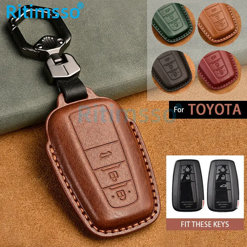 

Genuine Leather Car Key Cover For Toyota Camry Prius Corolla C-HR CHR RAV4 Avalon Land Cruiser Prado 2018 2019 2020 Remote Fob