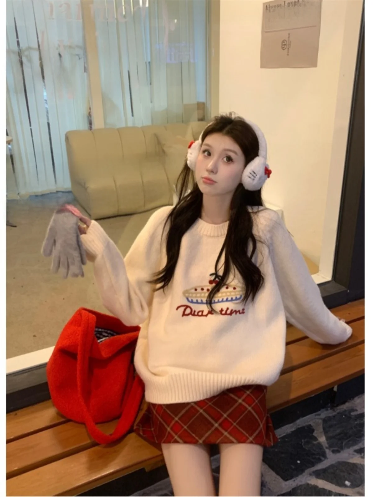 Корейская серия уменьшающий возраст милый жаккардовый вязаный свитер женский