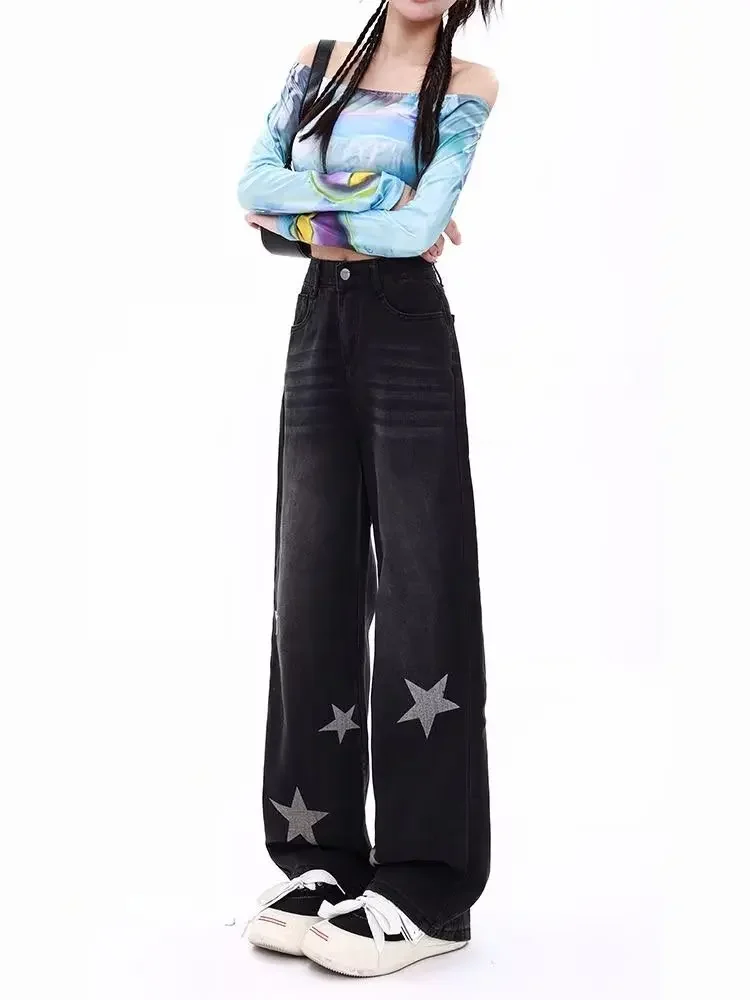 Джинсы со звездным дизайном женские осенние американские ретро пряные уличные