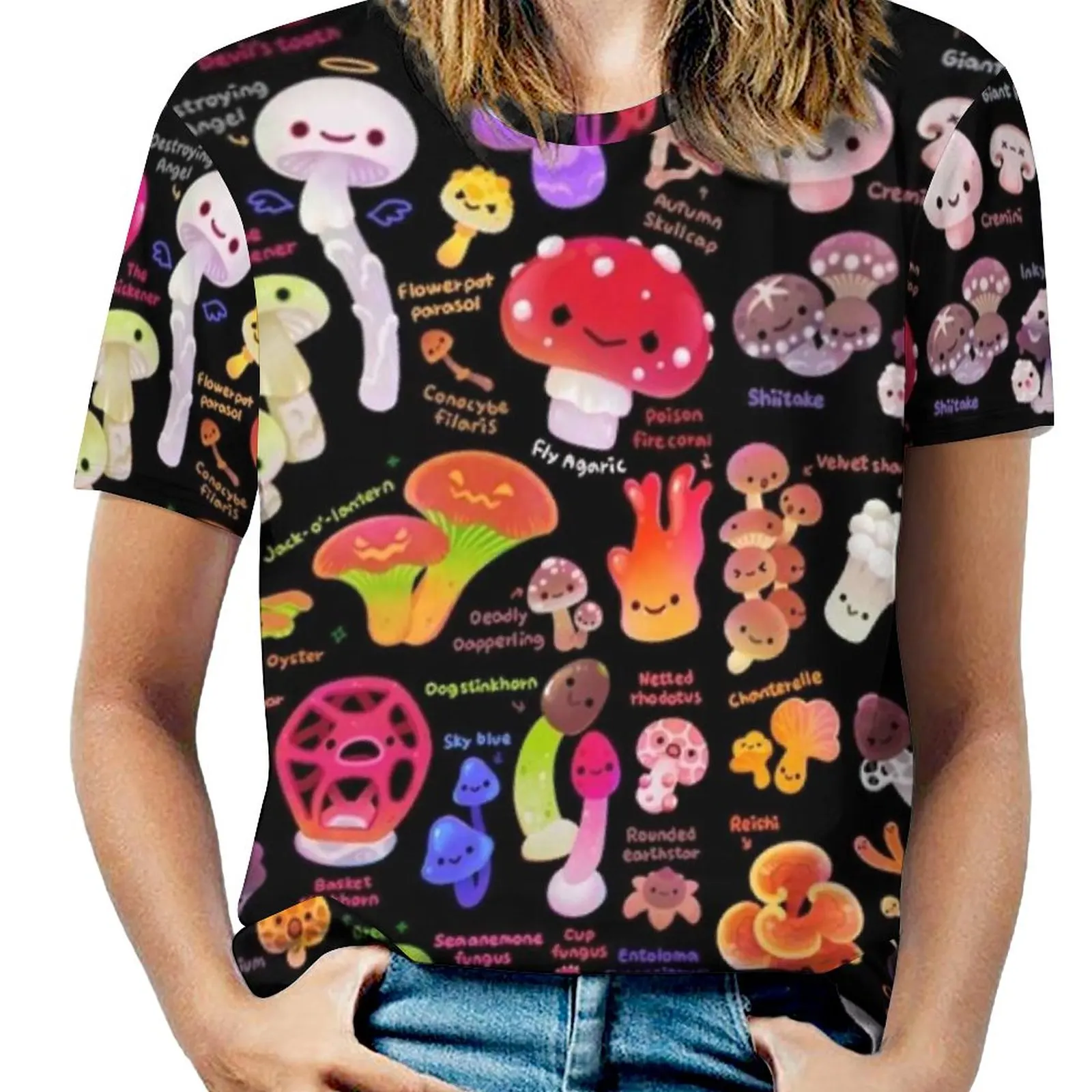 Женская футболка с именем гриба летняя модная цветочным принтом и v-образным