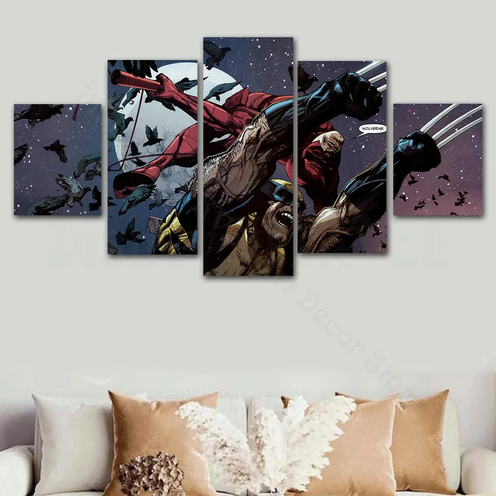 

5 Panel Wall Art Canvas Painting Marvel Comics Wolverine Cartoon Characters Canvas Poster and High Quality Printing Home Decor