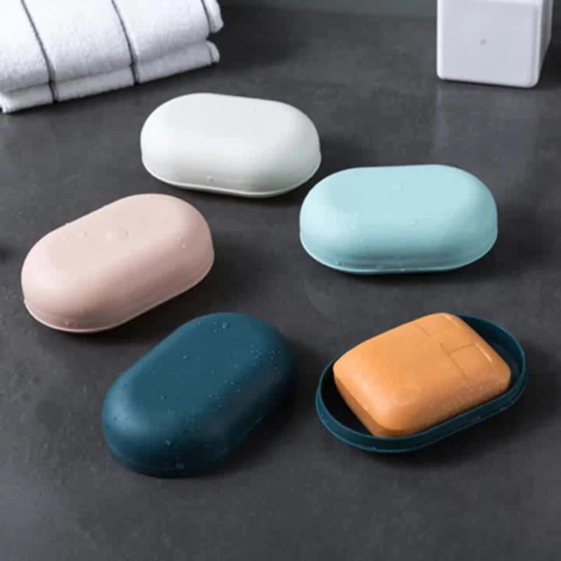 

New Portable Oval Soap Box Bathroom Supplies Solid Color Sealed Soap Box Durable Leak Proof Sealed Candy Colored Storage Case