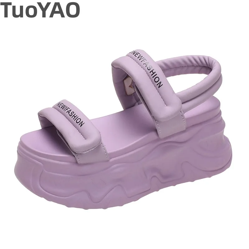 

Summer High Platform Women Sandals Slip-on 8CM Wedges Purple Shoes New Fashion Outside Chunky Sandals Beach Casual Slides Woman