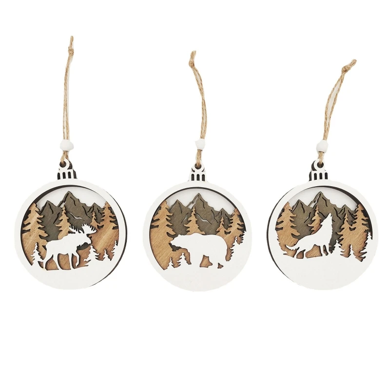 

3 шт. рождественские украшения для рождественской елки деревянные подвесные подвески лось медведь волк животные коллекционные праздничные...