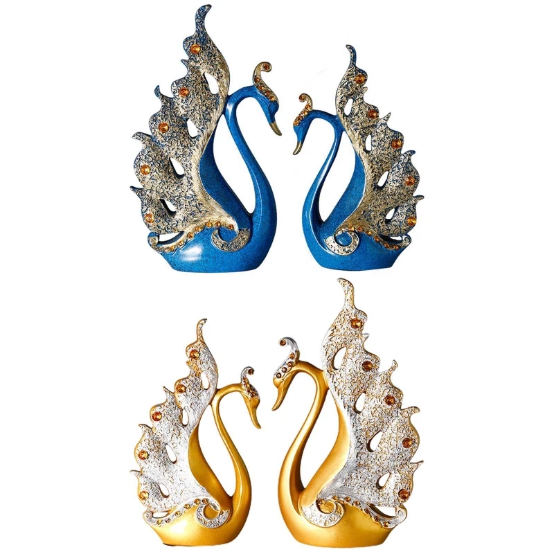 

Resin Swan Figurines 2pcs Artificial Diamond Animal Sculpture Ornament for Home Office Decoration Wedding Couple Gift Supplies
