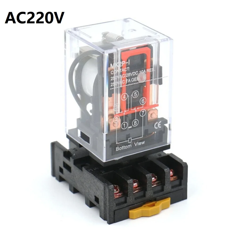 

1pcs Intermediate Power Relay MK2P-I Small Electromagnetic Relay With PF083A Socket Base 8PIN DC12V DC24V AC110V AC220V AC24V