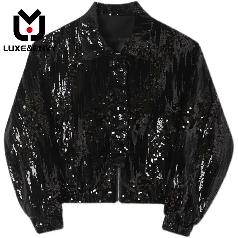 

Куртка мужская короткая на молнии, с отложным воротником и блестками