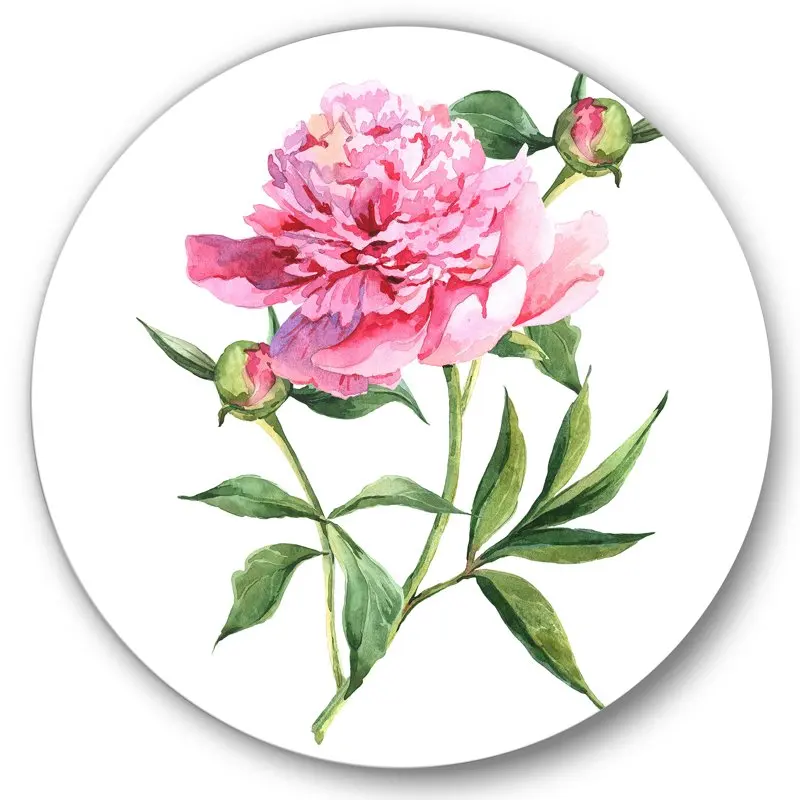 

'Ancient Pink Peonies' Traditional Circle Metal Wall Art 36x36 - Disc of 36