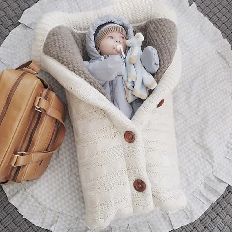 

Autumn And Winter Baby Stroller Sleeping Bag Outdoor Button Baby Knitted Sleeping Bag Wool Plus Velvet Thick Swaddle Quilt
