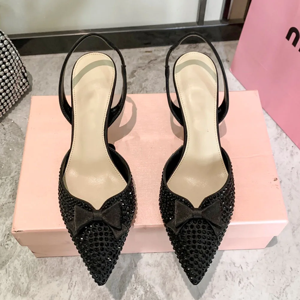 Aminugal 2023 Summer Pointed Toe Crytal Women Pumps Rhinestones Sexy Party Office Lady Elegant High Heels Comfy Slingback Pumps