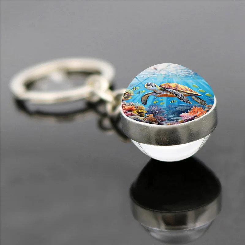 Брелок для ключей с голубыми морскими организмами милый двухсторонний кулон в