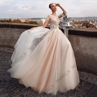 monica elegant long sleeves ball gown wedding dress tulle button temperament bridal custom dress robe de mariee for 2022 new