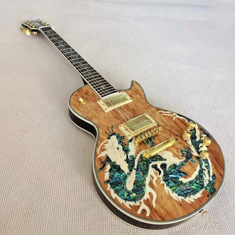 

2023 Luxury LP electric guitar, color shell inlaid fingerboard, inlaid piano body, good timbre and feel, free delivery to home.