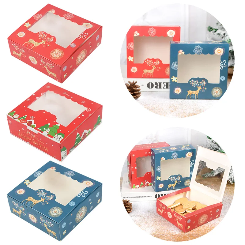 

Christmas Cookie Box with Window Candy Chocolate Biscuit Packaging Boxes Xmas Gift Wrapping New Year Party Treat Box