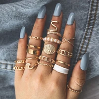 16pcs vintage retro snake chain pearl gold color ring set women geometric butterfly arrow heart shiny zircon rings jewelry gifts