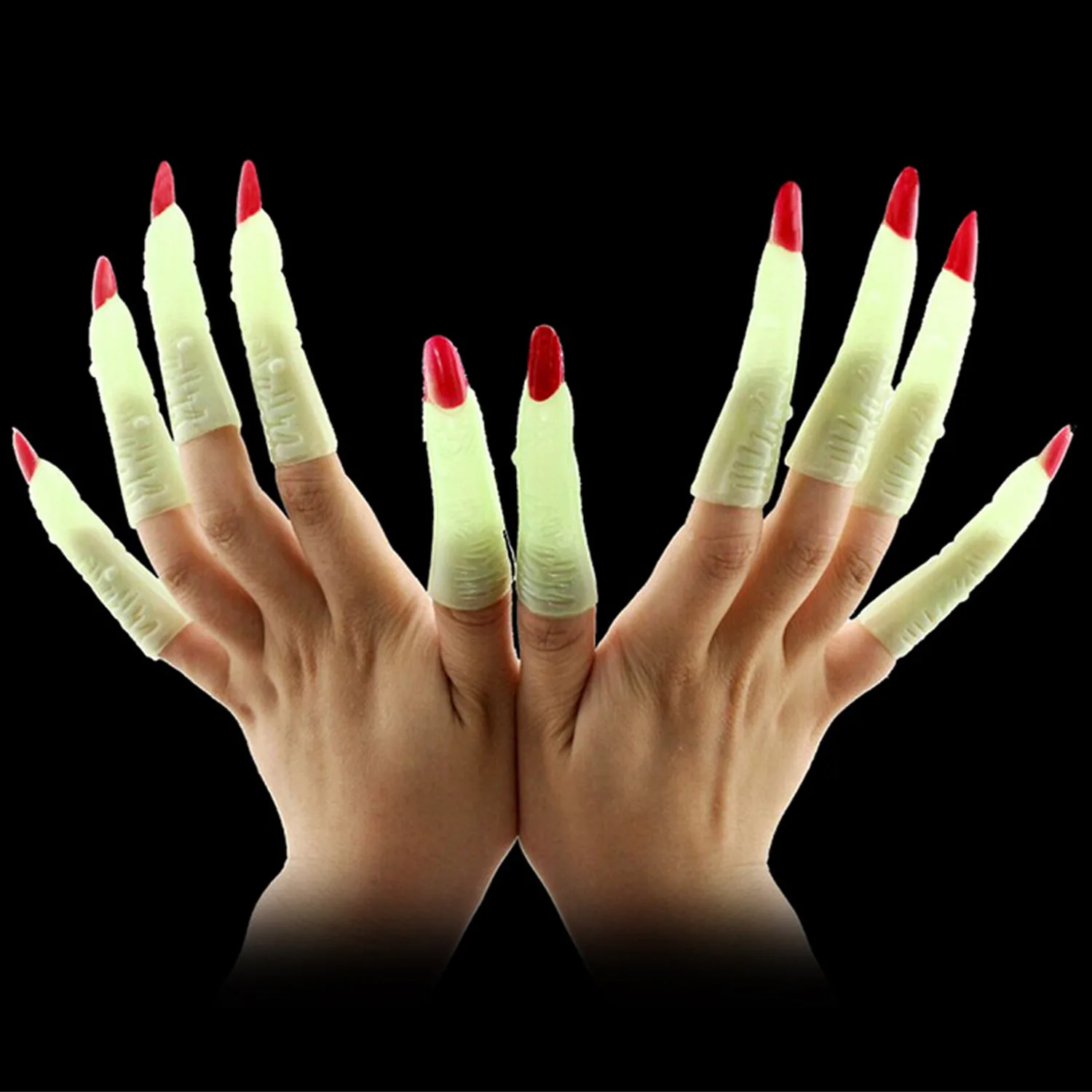 

10 Plastic Luminous Witch Zombie Finger False Nails Glow in the Dark Vampire Nails Toy for Halloween Party Gatherings Carnivals