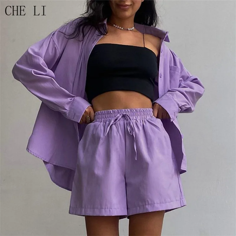 

Женский Повседневный костюм-двойка, рубашка с длинным рукавом и прямые шорты, большие размеры, лето 2022