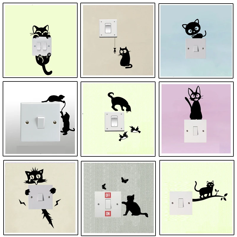 

Cartoon DIY Funny Cute Cat Dog Switch Stickers Wall Stickers for kids rooms Decoration Bedroom Parlor Decoration home decor