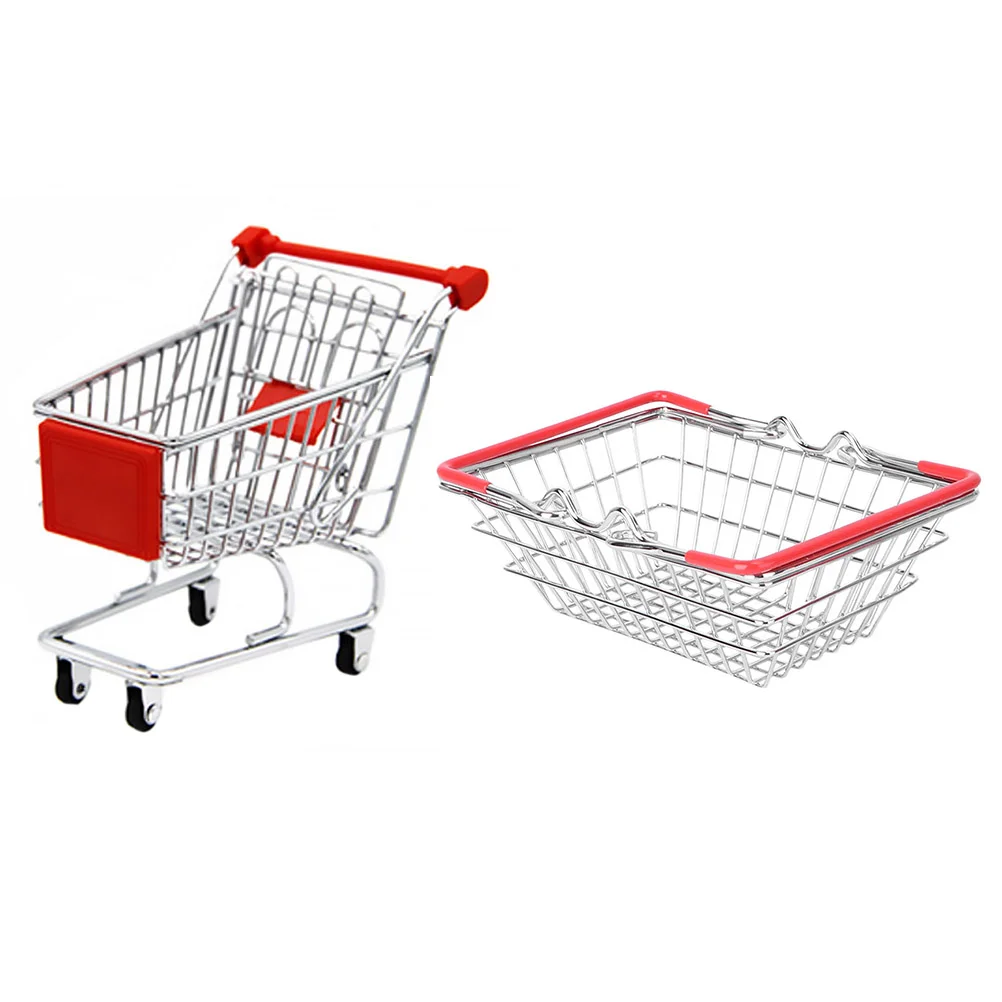 

Wrought Iron Food Basket Grocery Shopping Cart Kids Toys Pretend Play Simulation Stainless Steel Groceries
