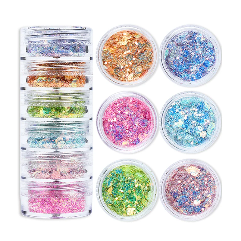 

6pcs Iridescent Glitter Holographic Chunky Flakes Shiny Mermaid Sequin For Resin Shaker Filler Slime Filling DIY Crafts Nail Art