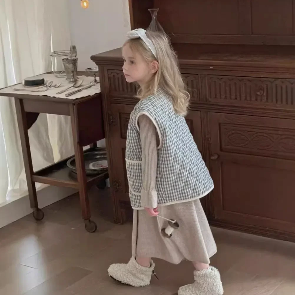 Жилеты для девочек новинка 2024 зимняя детская одежда корейский стиль детские