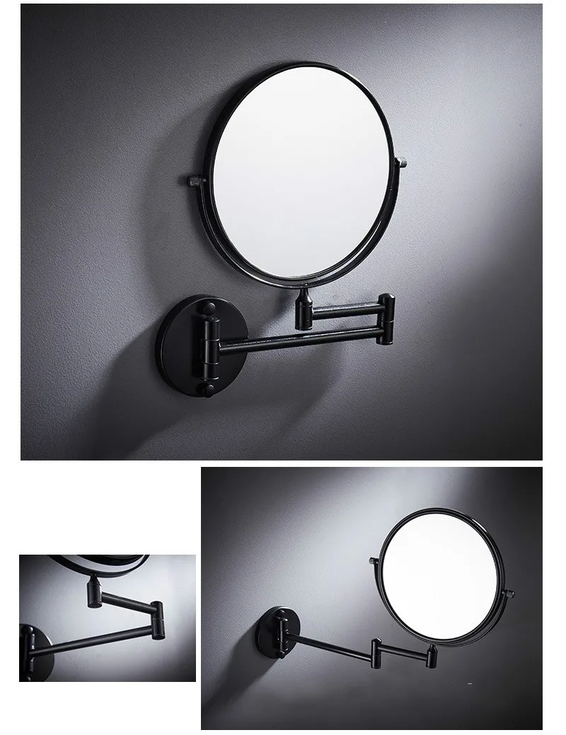 Увеличительное зеркало для ванной комнаты красоты черное настенное из