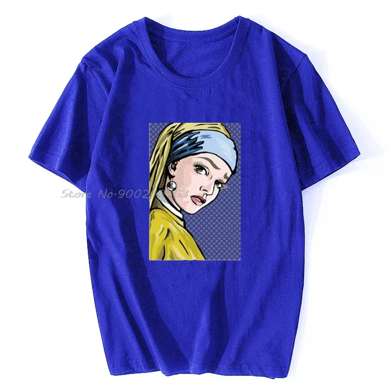 Мужская футболка Lichtenstein Girl With A Pearl Earring Tshirt Женская Мужские хлопковые футболки