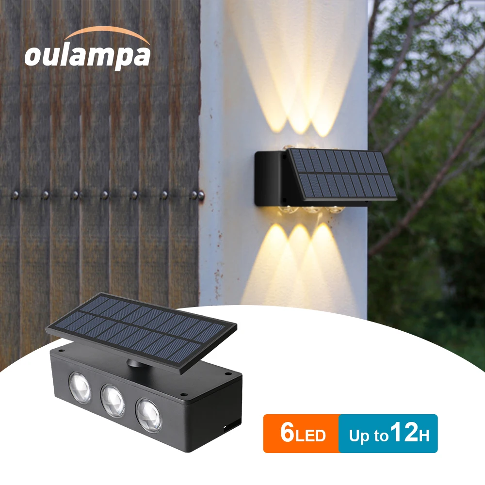 

6LED 2 In 1 Outdoor Solar Light for Garden Courtyard Patio Fence Balcony Path IP65 Waterproof Landscape Decoration Wall Lamp