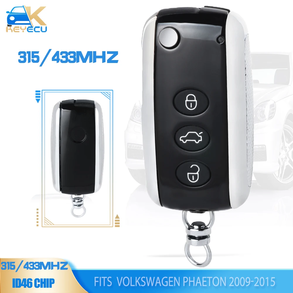 

KEYECU Smart Remote Key 3 Button 315MHZ / 433MHz ID46 Fob for Volkswagen VW Phaeton 2009 2010 2011 2012 2013 2014 2015