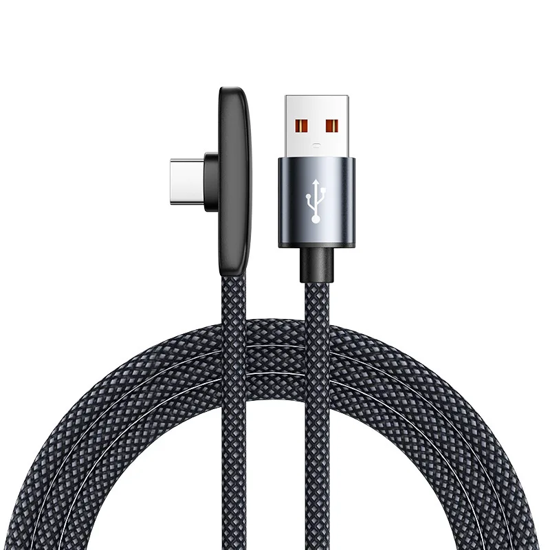 Фото Кабель USB A - Type C L-образный плоский, 100 Вт, для быстрой зарядки, плетеный, высокомощный, для передачи данных, с угловым разъемом, 1м, 1.5м, 2м №4