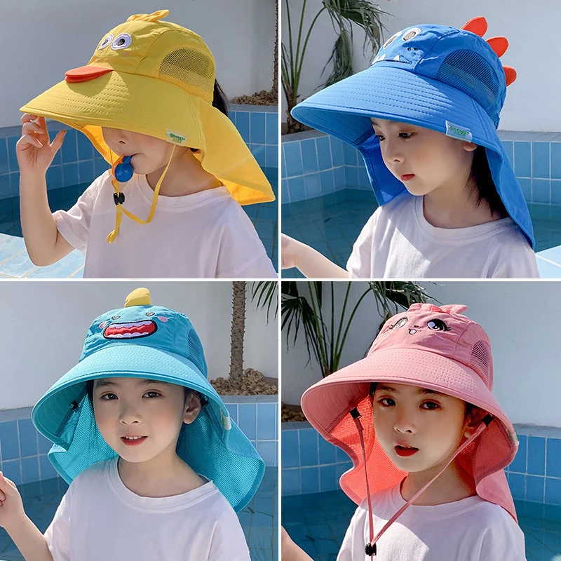

2022 Cartoon Wide Brim Children Sun Hat Kids Bucket Cap Summer Beach Girls Travel Outdoor New Fashion Cute Casual Sun Hats